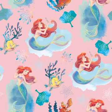 Ariel fabric, Disney Princess, Springs Creative, quilting apparel cotton, pink Ariel, Flounder fabric, sea weed,
