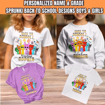 Personalized Sprunki Back To School Design PNG, Personalized Name & Grade Sprunki First Day Of School Kids Shirt , Sprunki School Vibes Inst