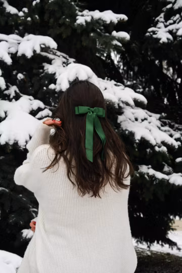 Green Satin Sturdy Bow White Double Bow with Tail Slim Double Bow for Bride Bow for Wedding Party Bow with Barrette Bow with Hair Clip