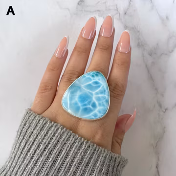 Larimar Adjustable Ring / 925 Sterling Silver / Healing Gemstone / Gifts for her / Fancy Cab / Natural Larimar Jewellery / Statement Ring