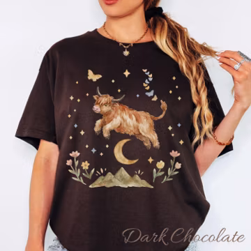Highland Cow Pastel Floral T-Shirt, Highland Cow Shirt, Pastel Floral Tee, Cute Farm Animal Top, Short Or Long Sleeve Tshirt