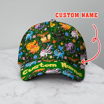 Personalized Umbreon Eevee Baseball Cap Custom Name Floral Forest Pattern Hat Cute Unisex Adjustable Dad Hat Eevee Evolution Hat Gifts