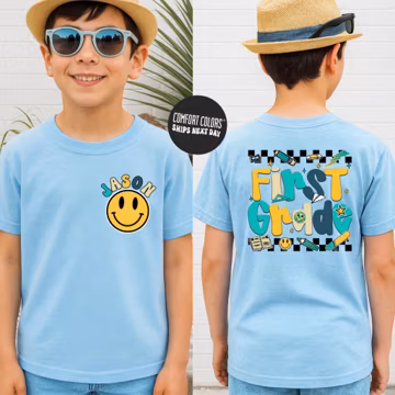 Custom Boys First Grade Shirt Back To School Shirt Smiley First Grade Kids Shirt School Personalized 1st Grade Shirt Gift Funny Toddler Te