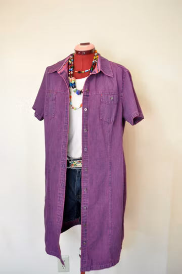 Fuchsia Dyed Womens Extra Large Upcycled Talbots Denim Shirt DRESS (44" chest)