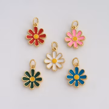 18K Gold Filled Daisy Pendant Dainty Enamel Flower Charms for DIY Jewelry Findings Supply