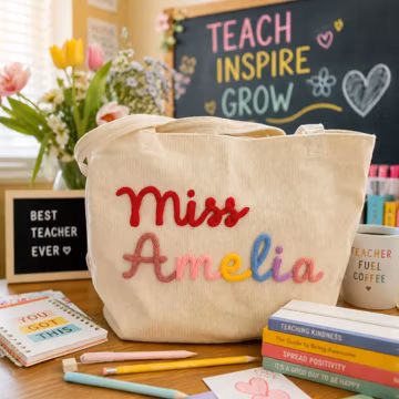 Personalized Teacher Tote Bag, Custom Name Corduroy Tote Bag, Teacher Appreciation Gift, Back to School Gift for Women, Custom Teacher Gift