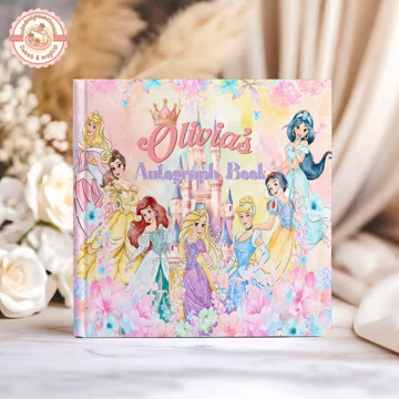 Personalized Disney Princess Floral Autograph Book, Disney Castle Book, Princess Signatures Book, Cinderella Ariel Belle Book, Magic Kingdom