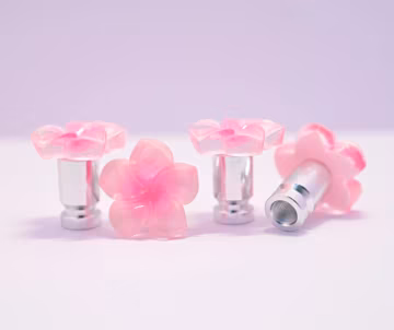 4-Pack Pink Handmade Frangipani Valve Stem Caps- for Car & Bike Tire Decor Accessory