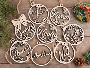 Personalized Christmas Ornaments with Name, Custom Wooden Christmas Tree Decor, Laser Cut Name Ornament,Wood Xmas Decor, Christmas Gift Tag