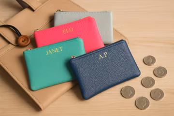 Personalized Leather Coin Purse: Custom Monogram Zipper Wallet