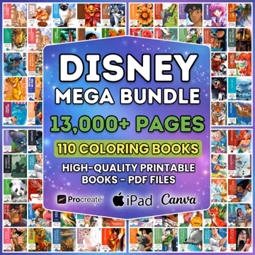 110 Disney Mystery Coloring Books Bundle | Printable Color By Number PDF for Kids & Adults | 13,000 Pages | Stress Relief | Instant Download