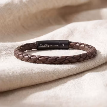 Personalized Men’s Leather Bracelet, Hidden Message Engraved Clasp, Custom Gift for Husband Dad, Father’s Day Bracelet