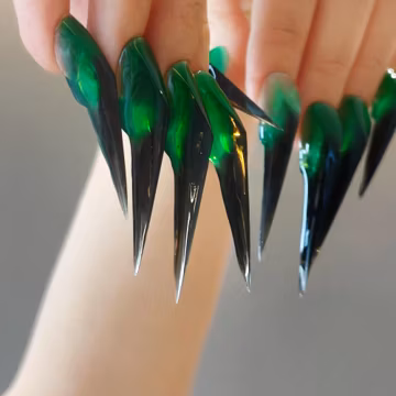 60mm Extra Long Black-Green Gradient Claw Press-On Nails, Gothic Cosplay Reusable Acrylic Nail Set