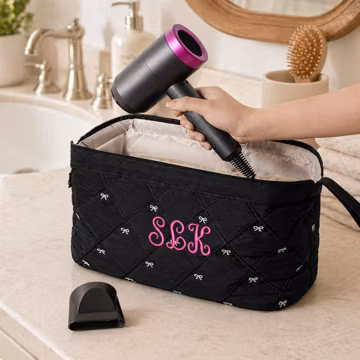 Embroidered Quilted Hair Styling Case, Travel Organizer for Dyson Airwrap and Airstrait, Women’s Gift Bag