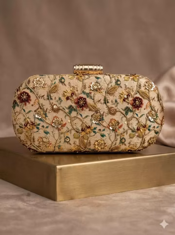 Vintage Floral Embroidered Clutch Bag, Printed Wedding Clutch Purse, Beaded Evening Bag, Bridal Handbag, Formal Party Purse