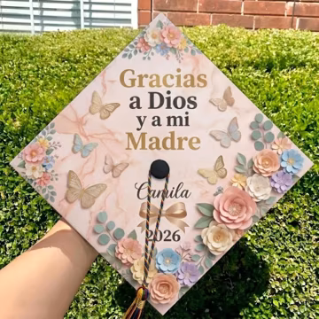Personalized Graduation Cap Topper, Floral Butterfly Cap Decor, Class of 2026, Unique Custom Cap Topper, Graduate Gifts, Mexican Cap Topper