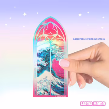 Pink The Great Wave off Kanagawa Holographic Rainbow | Vinyl Sticker Waterproof Sticker | #1079