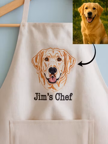 Embroidered Custom Pet Portrait Apron, Custom Dog Apron, Personalized Cat Apron, Dog Lover, Custom Pet Gifts, Gift For Dog Mom, Pet Lover