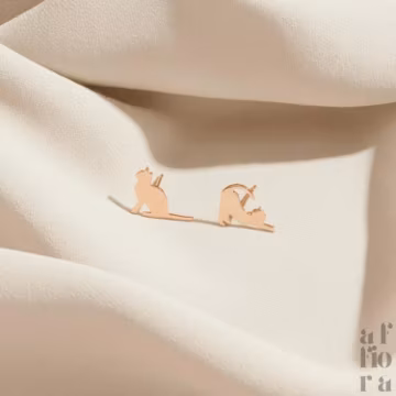 14K Gold Cat Stud Earrings | Minimalist Kitten Jewelry | Christmas Gift for Her