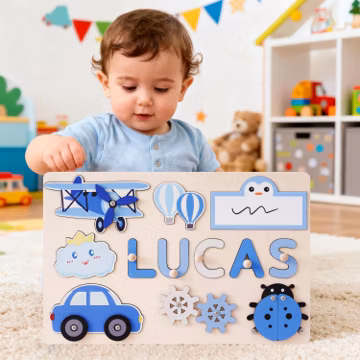 Custom Baby Name Puzzle, Personalized Busy Board, Wood Room Decor, Birthday Gift for Kids, 1 year old Gift, Educational Toddler Toy Gift