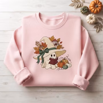 Custom Name Embroidered Funny Ghost Sweatshirt for Men Women, Halloween Crewneck Tee, Fall Pumpkin Shirt Hoodie, Book Lover Gift for Her