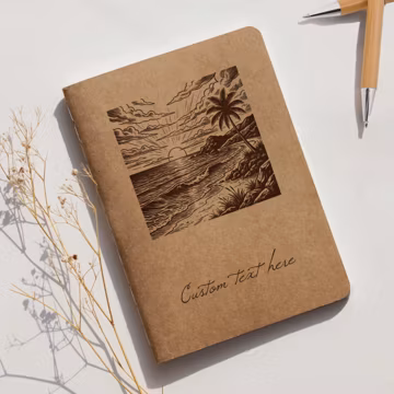 Personalized Coastal Sunset Notebook Custom Engraved Kraft Journal | Ocean View Palm Tree Gift | Beach Lover’s Nature-Inspired Journal