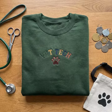 Vet Tech Embroidered Sweatshirt, Paw Print Crewneck Jumper, Veterinarian Technician Pullover, Animal Doctor Gift Top, Veterinary Student