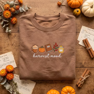Embroidered Harvest Mood Sweatshirt, Autumn Recipe Book Hoodie, Pumpkin Sweater, Cozy Fall Crewneck, Thanksgiving Gift, Fall Aesthetic