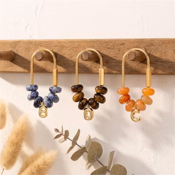 INS Style Agate Bead Bag Charm | Custom Initial Keychain | Natural Stone Purse Pendant | Trendy U Clip Bag Accessory Gift