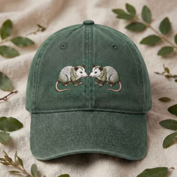 Opossum Friends Embroidered Hat, Wildlife Lover Cap, Cottagecore Animal Apparel, Embroidered Wash Dad Cap, Nature Enthusiast Gift