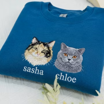 Customized Embroidered Cat Mom Crewneck Sweatshirt, Embroidered Pet Portrait hoodie, Cat Mom Gift For Cat Lover, Pet Memorial Gift