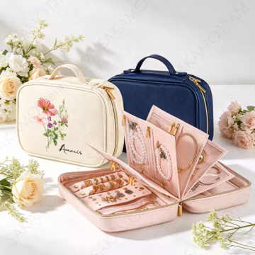 Personalized Large Travel Jewelry Organizer Case,Portable Jewelry Box with Ring Holder, Necklace Storage,Earring Display,Jewelry Travel Bag