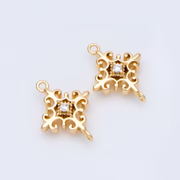 4pcs Gold plated Brass Cross Charms 13x10mm, CZ pave Cross Connector Pendants (GB-2535-C)