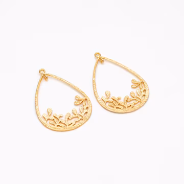 10pcs Gold Teardrop Pendants 32x22mm, Real Gold plated Brass Branch Charm Connectors (GB-324)