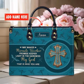 Personalized Leather Handbag with Bible Verse & Cross,Christian Gift for Women,Custom Name Purse, Faith Inspired Gift,Christmas Gift for Her