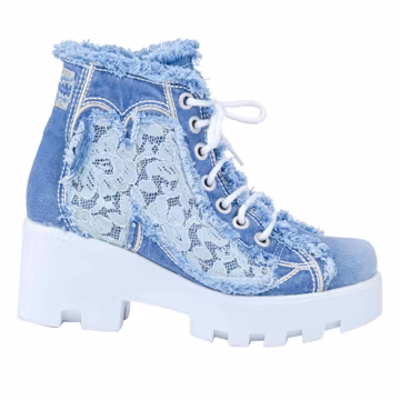 Handmade Denim Cowboy Boots, Frayed Embellishments, Orthopedic Sole, Retro Style