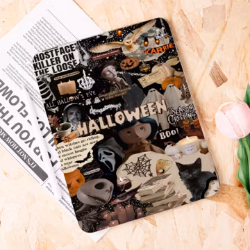 Halloween Collage iPad Case With Pencil Holder for New iPad, Air 6, Pro 11"/12.9"/13", iPad 10.9"/10.2", iPad Mini 6/7, Gift for Her