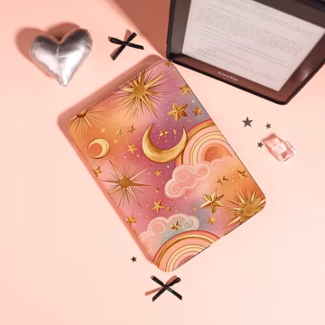 Pink Celestial Kindle Case, Paperwhite 11th/12th Gen Case With Hand Strap, Kobo Clara & Libra Case, Sun Moon Cover, Gift for Book Lovers