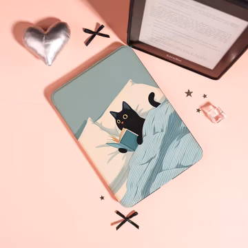Cozy Bedtime Reading Black Cat Kindle 2022/2026 Case With Hand Strap, Kobo Clara Libra Case, Blue Paperwhite 6''/7'' Case, Cute Kitty Cover