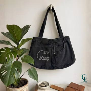 Upcycled Denim Tote Bag – Recycled Jeans Handmade Handbag - black unique bag - gift for her