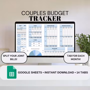 Couples Monthly Budget Tracker | Couples Paycheck Planner | Couples Budget Spreadsheet | Joint Bills Budget Tracker | Joint Savings Tracker