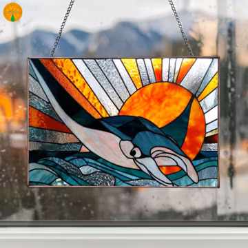 PB267 Manta Ray Stained Glass Stingray Ocean Stained Glass Gift for Ocean LoversGift Art Digital Download Glass DIY