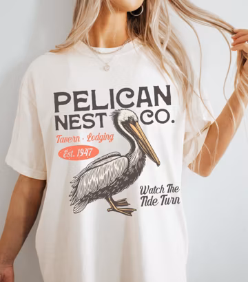 Pelican Comfort Colors T-Shirt: Vintage Coastal Bird Design