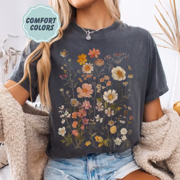 Comfort Colors Wildflowers Shirt - Delicate Printed Wild Flowers Boho T-shirt - Vintage Botanical Print - Retro Pressed Flowers Floral Tee