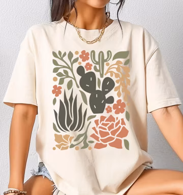 Comfort Colors Retro Floral Cactus T-Shirt: Botanical Desert Tee