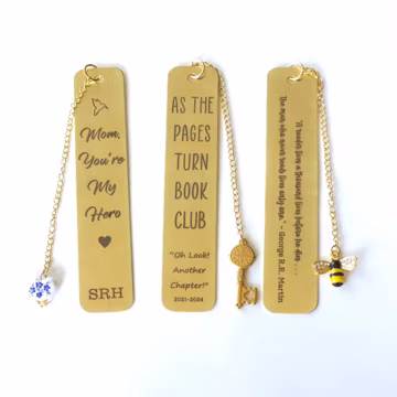 Custom Engraved Brass Bookmark: Personalized Reader Gift with Gold Charm