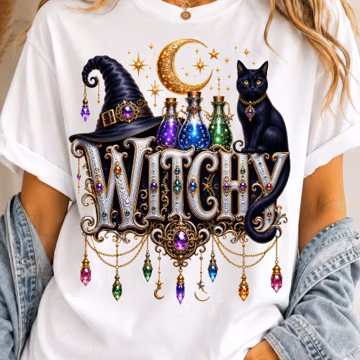Witchy PNG, Black Cat Witch Hat PNG, Halloween Sublimation Design, Celestial Witch png, Potion Bottle Shirt Design, Gothic Magic Digital PNG