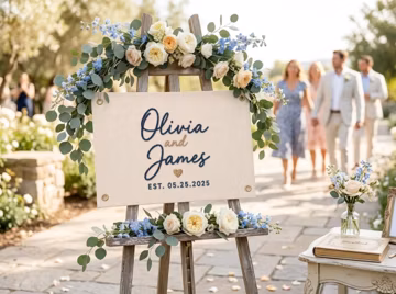 Personalized Couple Names Wedding Flag, Navy and Gold Embroidered Cream Banner with Date, Rustic Garden Guest Book Sign, Wedding Keepsake