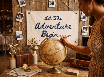 Personalized Travel Wedding Banner Let The Adventure Begin Embroidered Fabric Wall Hanging Custom Reception Decor Anniversary Keepsake Gift