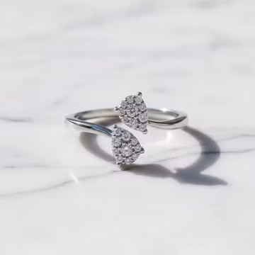 Teardrop Shape Bypass Ring, Pave Set Round Moissanite Diamond Open Gap Ring, Open Cuff Wedding Ring, Minimalist Daily Wear Ring,Gift For Her